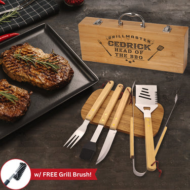 Personalized 5-Piece Grillmaster Gift Set for Dad: Custom BBQ Tools with Free Grill Brush